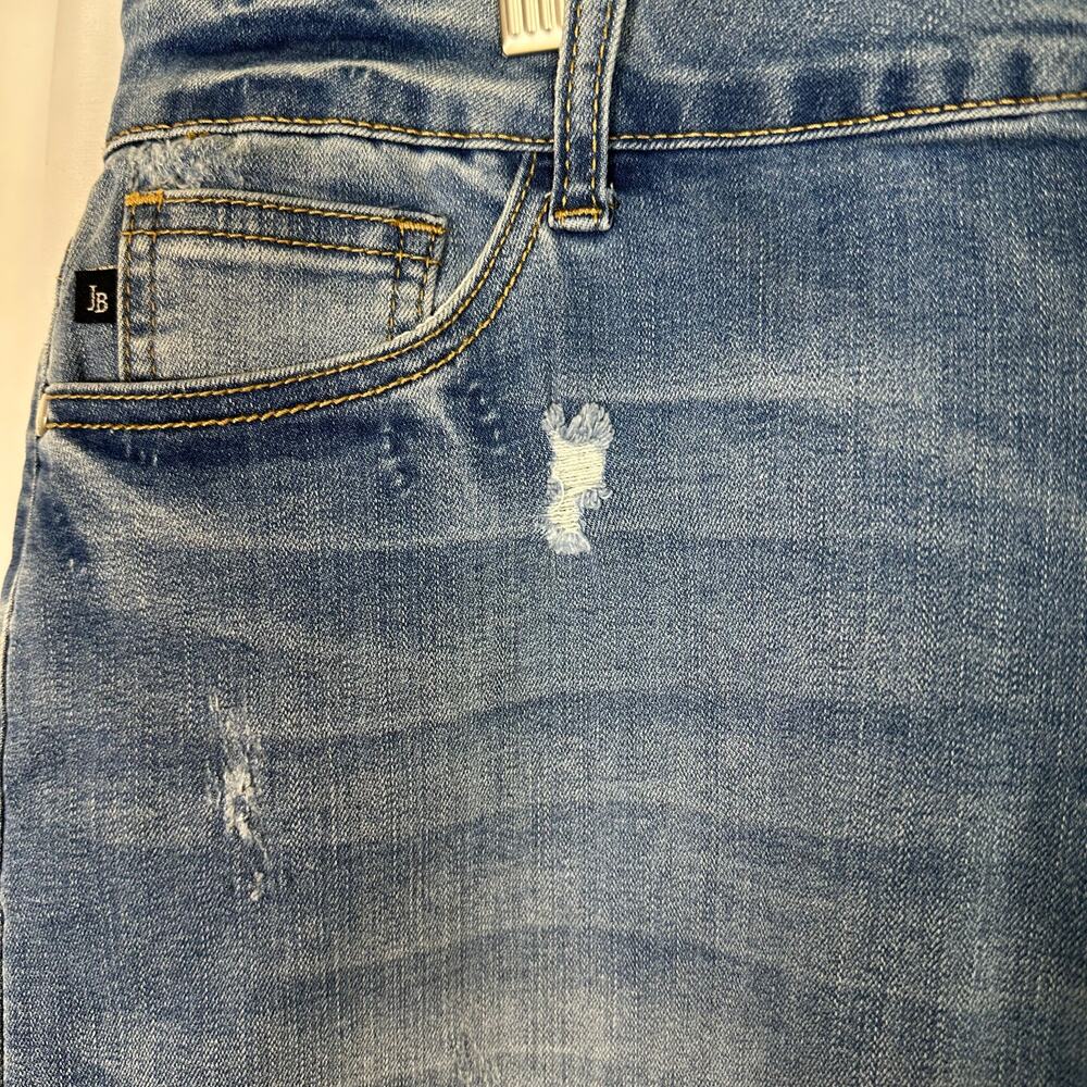 Judy Blue Raw Hem Distressed Stretch Denim Mini Skirt Sz 1XL Festival Streetwear - Picture 2 of 11
